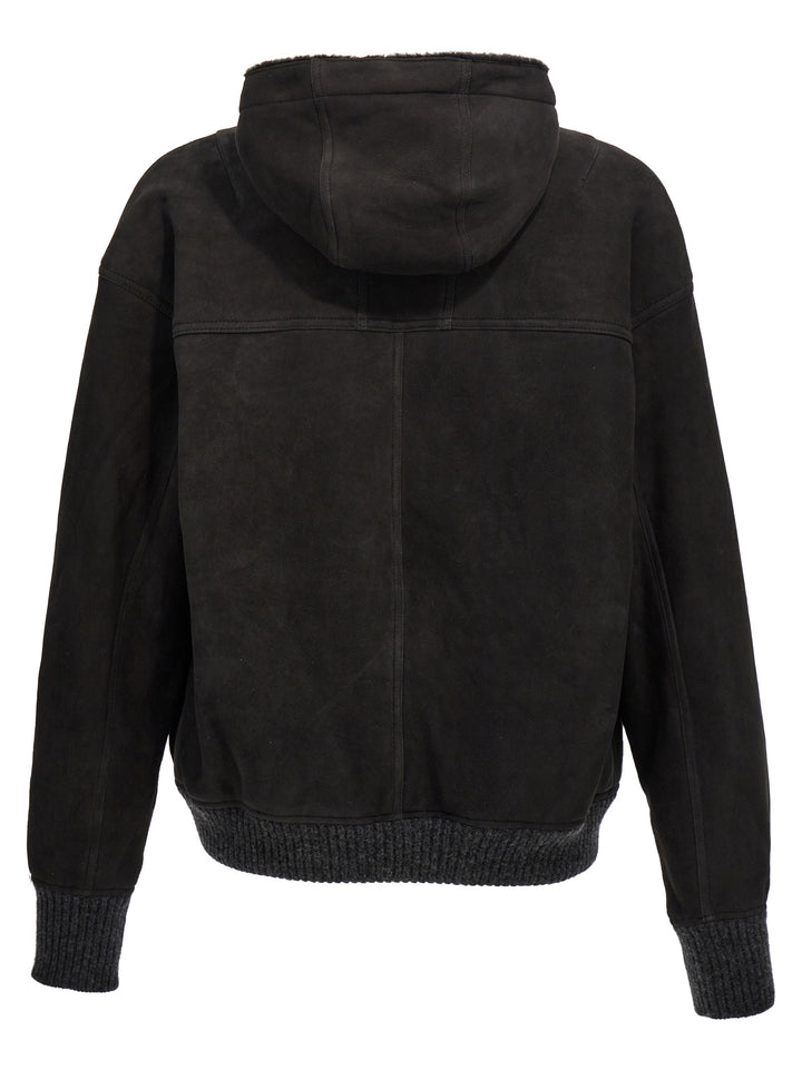 Suede Hooded Sheepskin Fur Black