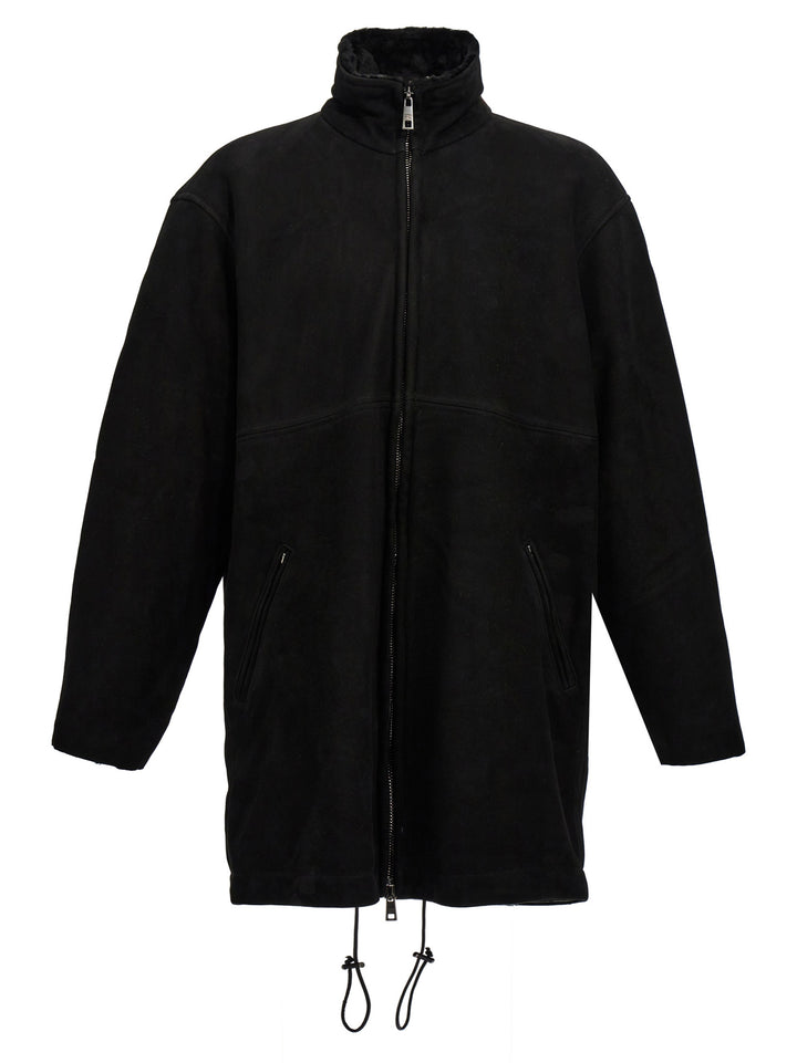 Long Suede Shearling Jacket Fur Black