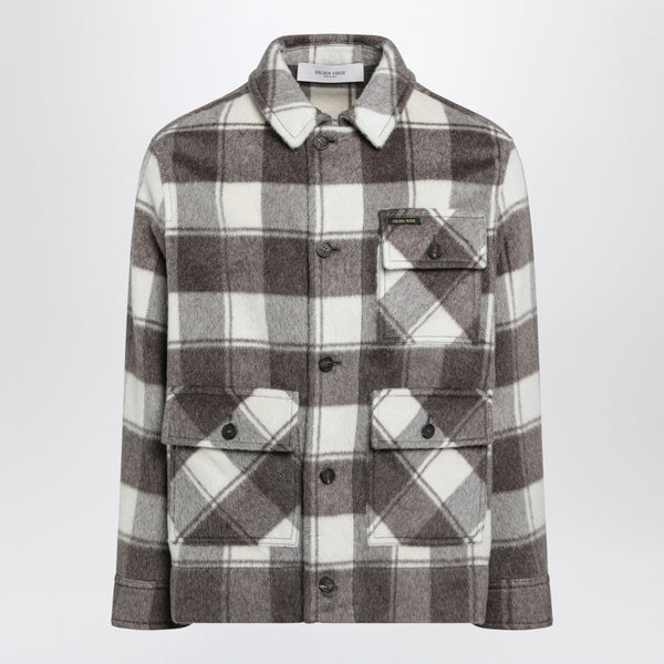 Shirt Jacket With Taupe/Cream Check Pattern In Mohair Blend