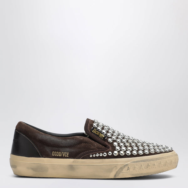 Brown Suede Slip-On Shoes With Studs