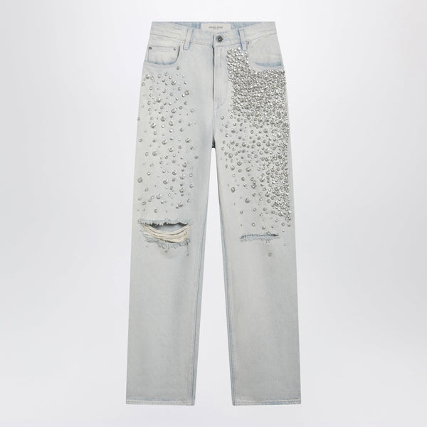 Light Blue Jeans With Cabochon Crystals