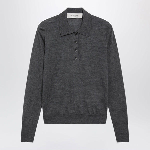 Anthracite Virgin Wool Long-Sleeved Polo Shirt