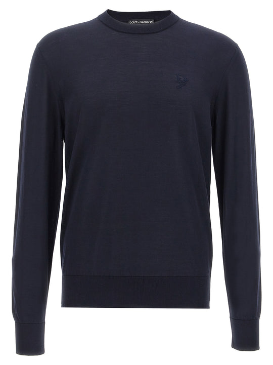 Logo Embroidery Sweater Sweaters And Cardigans Blue