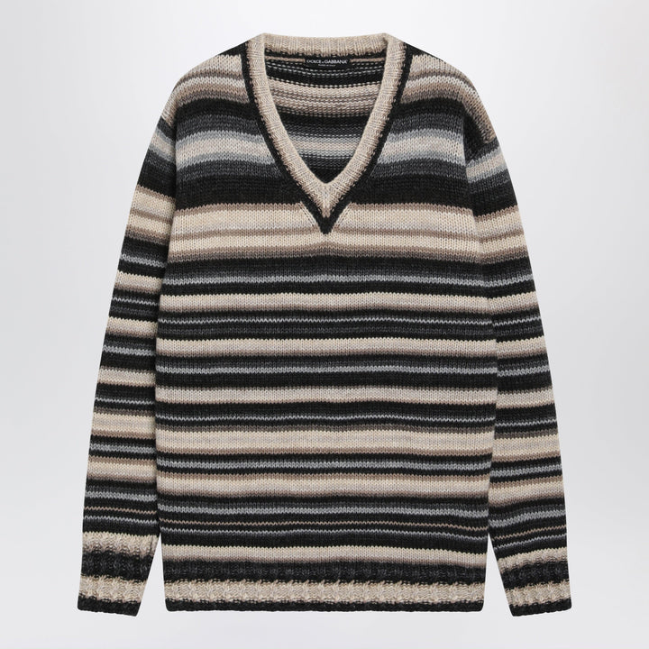 Dolce & Gabbana Brown/Beige Striped Sweater In Wool Blend