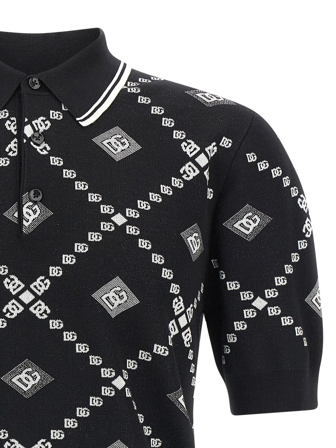 Dolce & Gabbana Knitted  Shirt Polo - White/Black | 118e57d456f3b3f556bedb1846da59b5fb43d5f3
