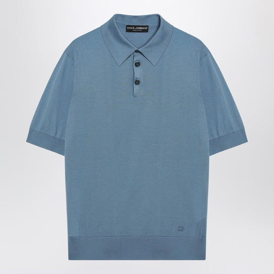 Light Blue Silk Polo Shirt