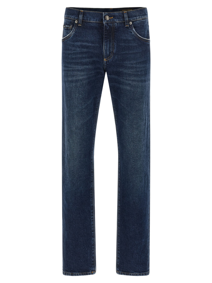 Dolce & Gabbana Logo Plaque Jeans - Blue | 5994af19521b4ff5b25e4add41680f1ea9c17caf