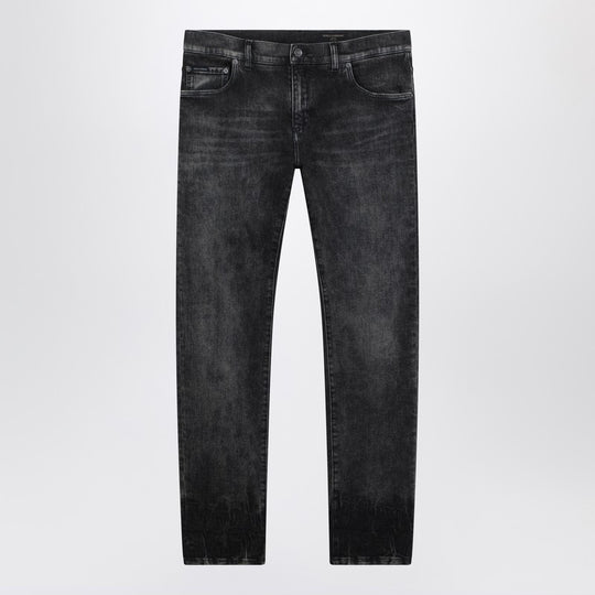 Slim-Fit Jeans In Black Washed-Effect Denim
