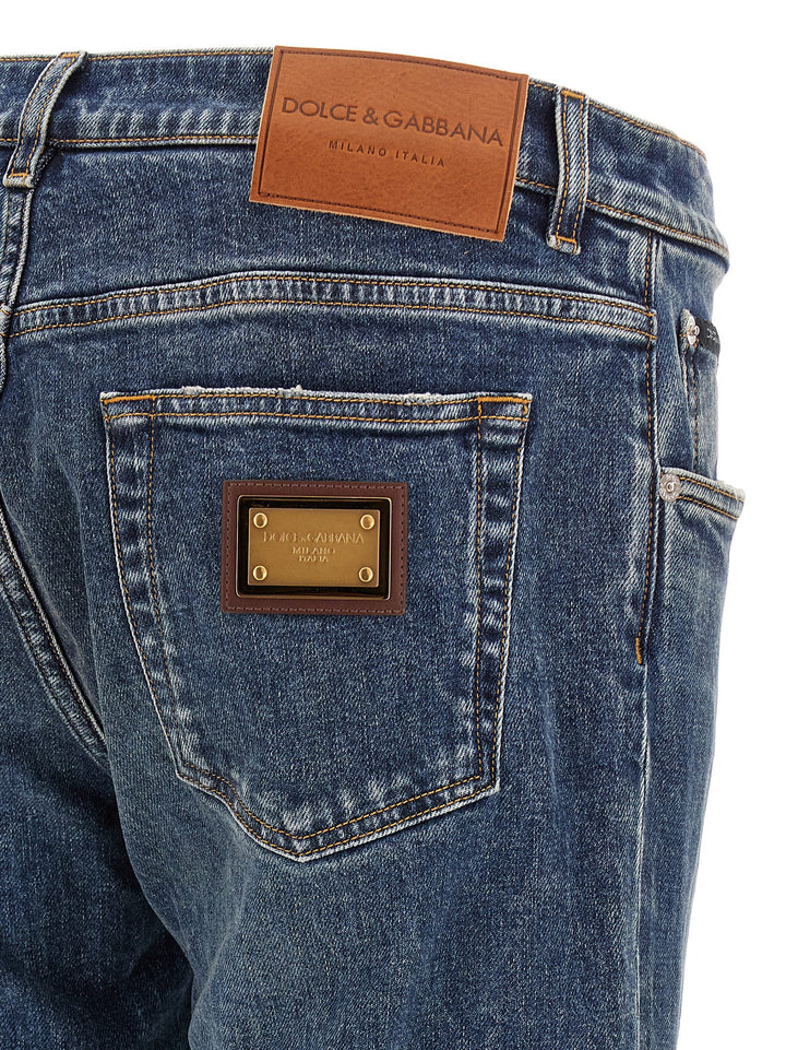 Dolce & Gabbana Logo Plaque Jeans - Blue | f8f8482e7ee7a5b52245edd49e438bf9befadb8b