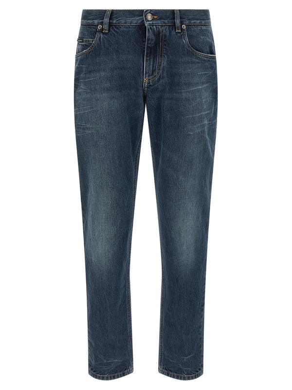 Logo Embroidery Jeans Blue