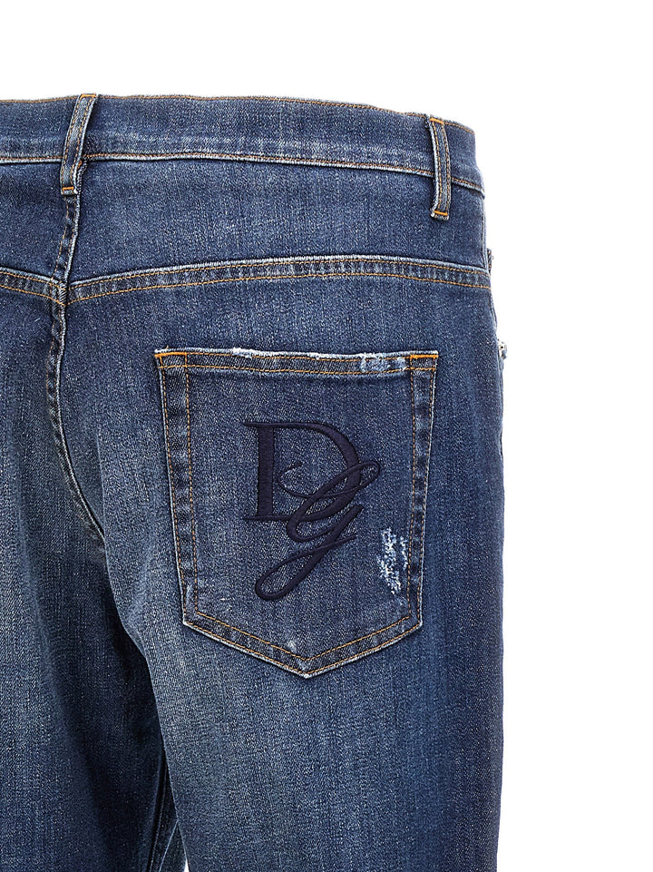 Logo Embroidery Jeans Blue