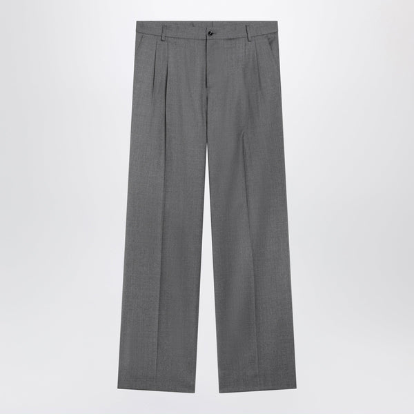 Grey Mélange Flannel Pleated Trousers