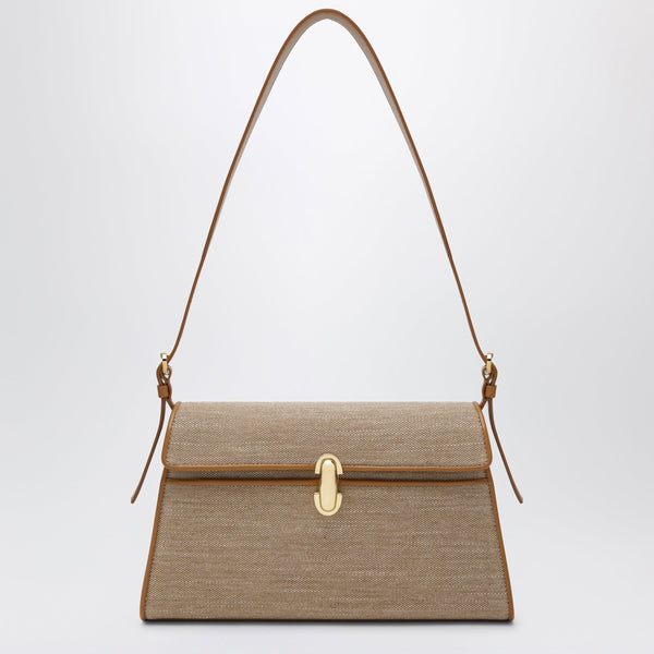 Symmetry Crossbody Bag In Canvas And Light Brown Leather