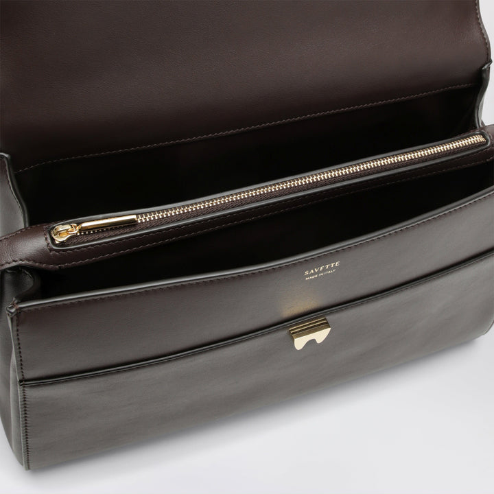 Savette Brown Soft Symmetry Handbag In Leather