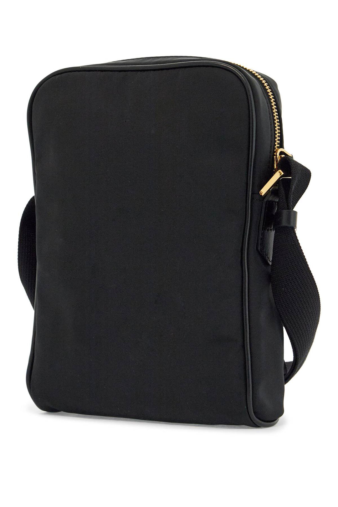 Elegant Black Leather And Polyester Messenger Bag With Adjustable Shoulder Strap