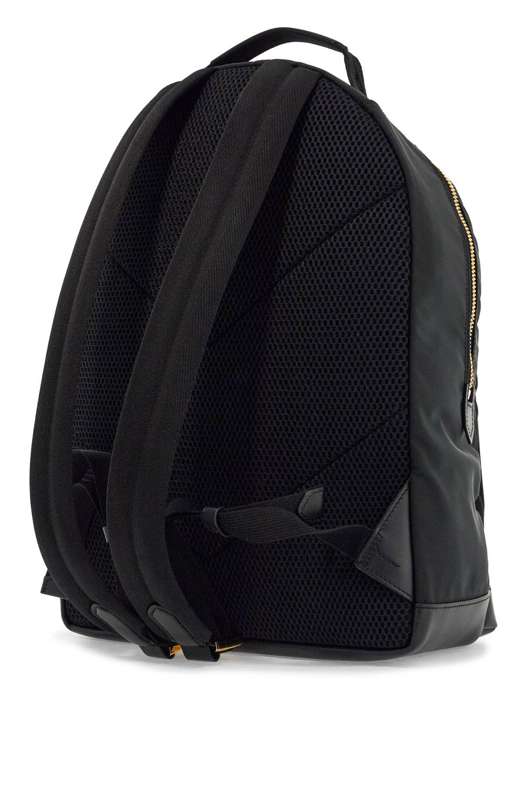 Black Leather And Polyester Backpack With Golden Metal Finishes