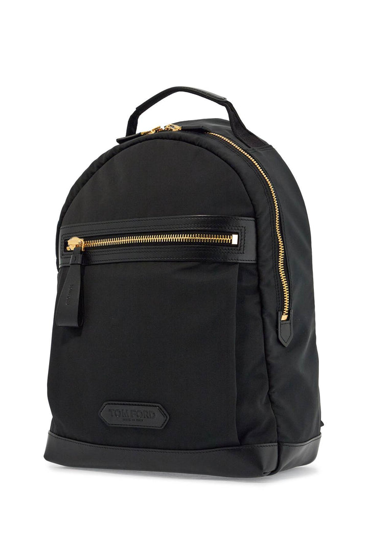 Black Leather And Polyester Backpack With Golden Metal Finishes