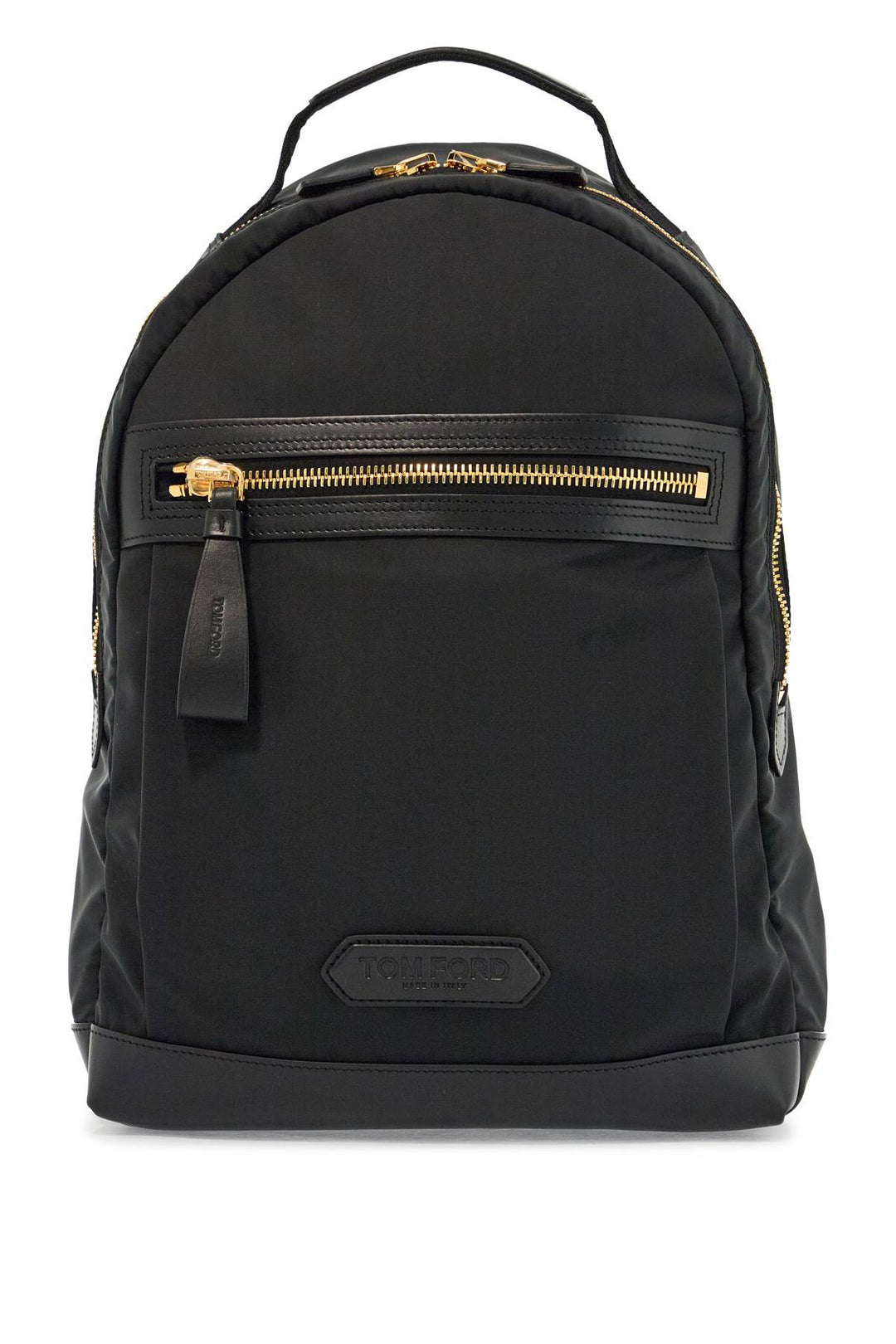 Black Leather And Polyester Backpack With Golden Metal Finishes