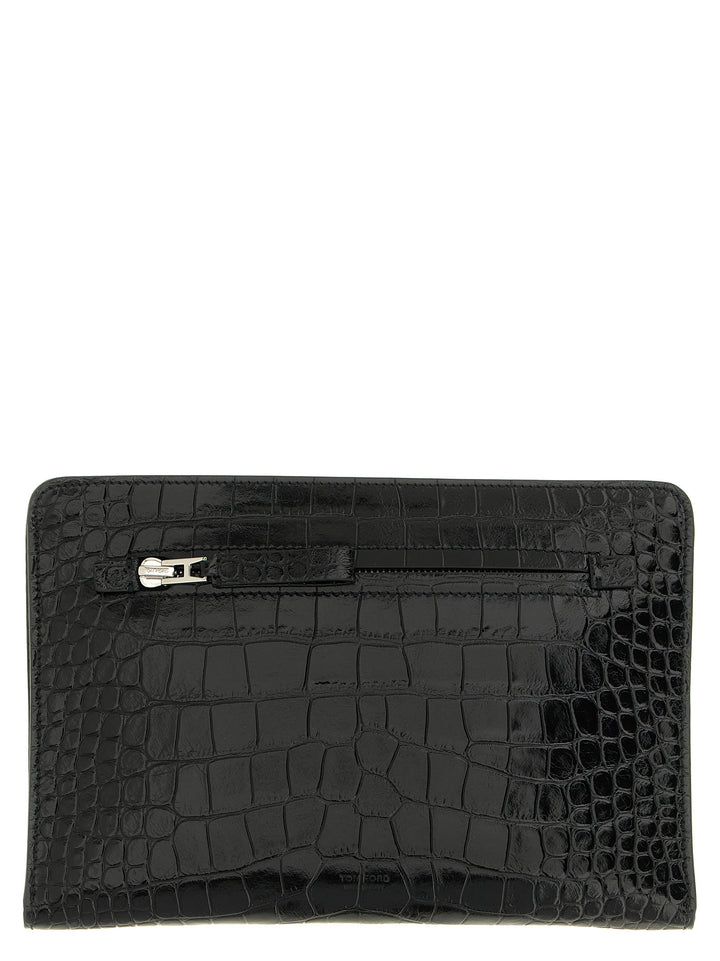 Tom Ford Croc Print Leather  Bag Clutch - Black | 798ef6adad0e0f074374e8fe6d2c94b031be7424