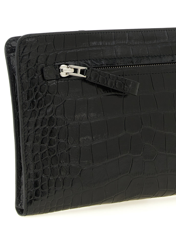 Tom Ford Croc Print Leather  Bag Clutch - Black | 223121405db34579ceaca971dfe8149d77d48a7d
