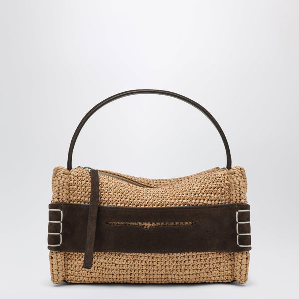 Small Loafer Bag In Natural Raffia And Brown Leather