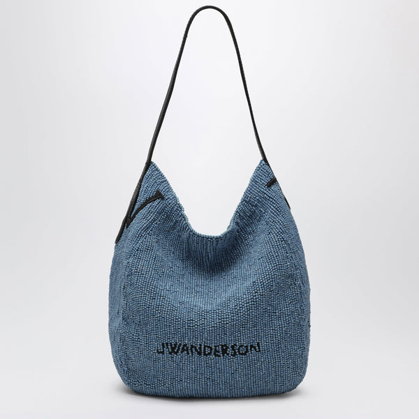 Small Bulb Bag In Blue Beads And Calf Leather