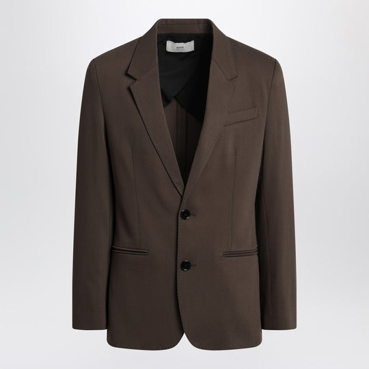 Single-Breasted Olive Black Wool Jacket