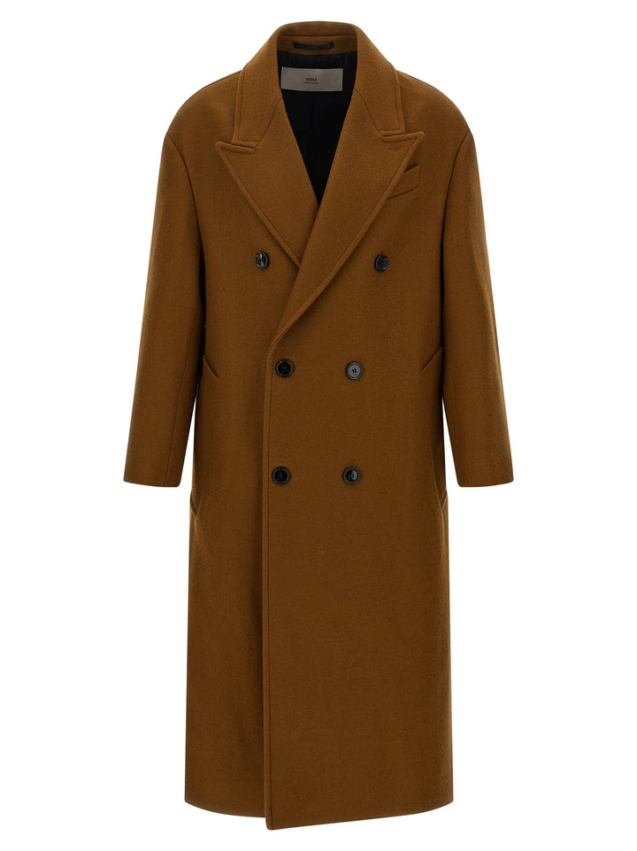 Ami Paris Double-Breasted Coat Coats and Trench Coats - Brown | 162193678b4917eef538940c76a02e2a2e5d6b62
