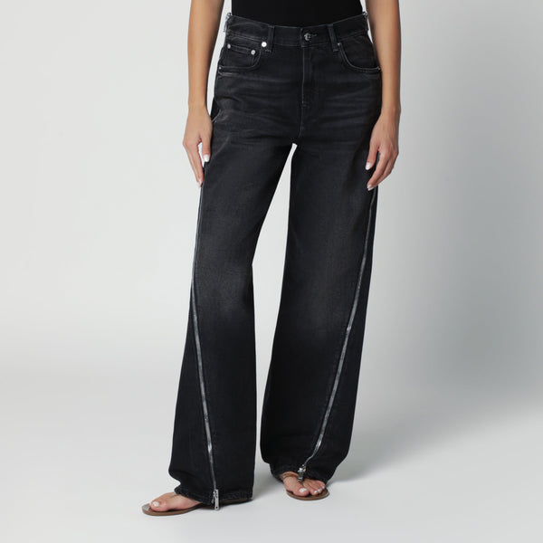 Washed Black Jeans With Zip Detail