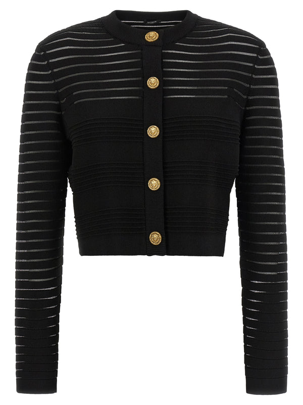 Semi-Transparent Stripes Cardigan Sweaters And Cardigans Black