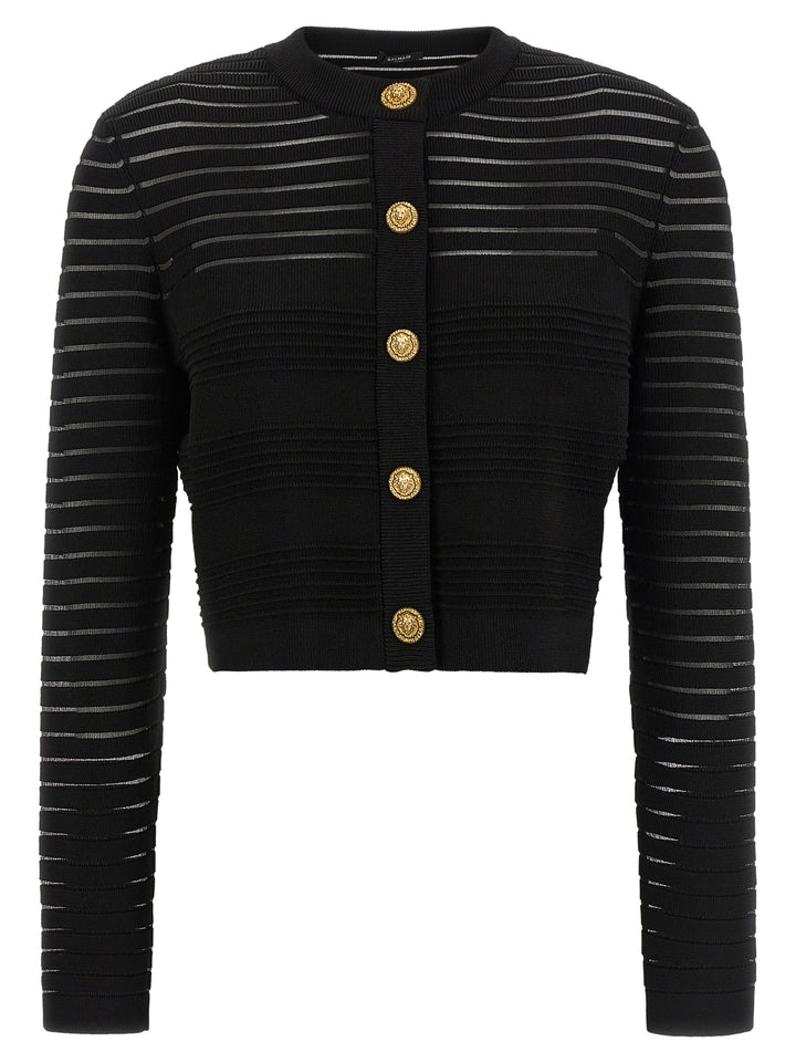 Balmain Semi-Transparent Stripes Cardigan Sweaters and Cardigans - Black | f7768e57f76e500058f9cda1d99a50bf38269305