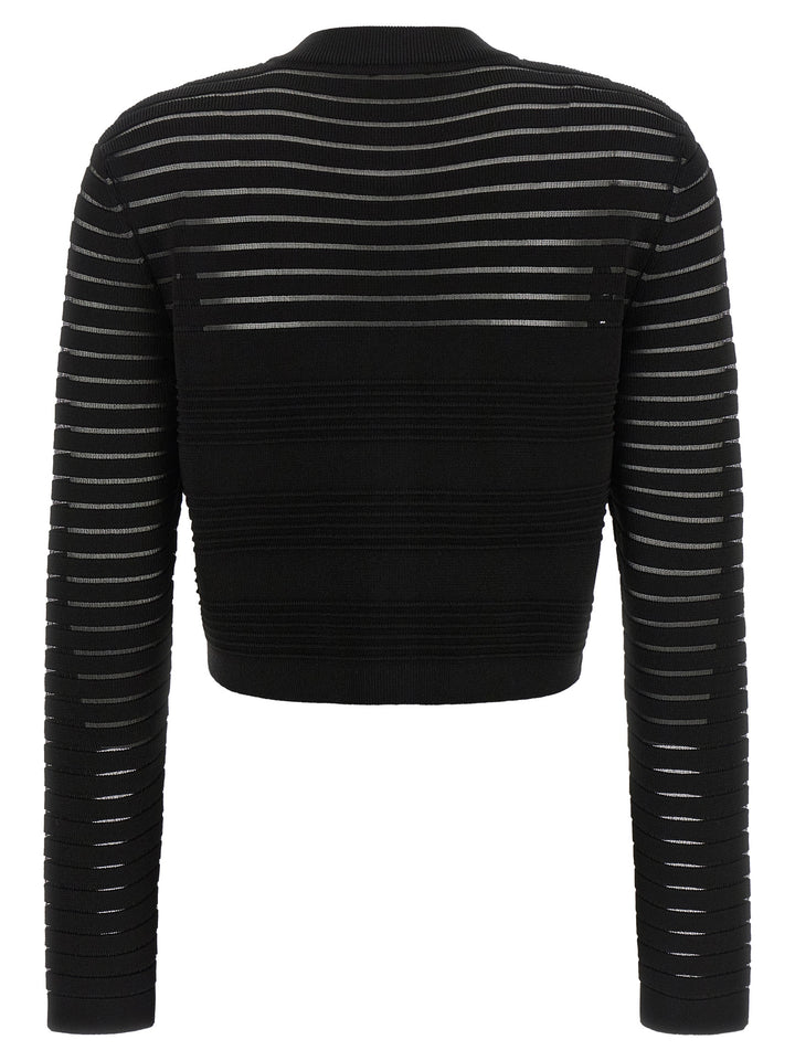 Balmain Semi-Transparent Stripes Cardigan Sweaters and Cardigans - Black | 22c5faf7e4447d8d6ceeb7ad7cb77155e9e08bc5