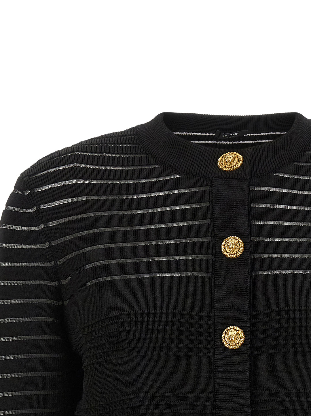 Balmain Semi-Transparent Stripes Cardigan Sweaters and Cardigans - Black | 025a9b5872383d21922642791f6106ac29611b01