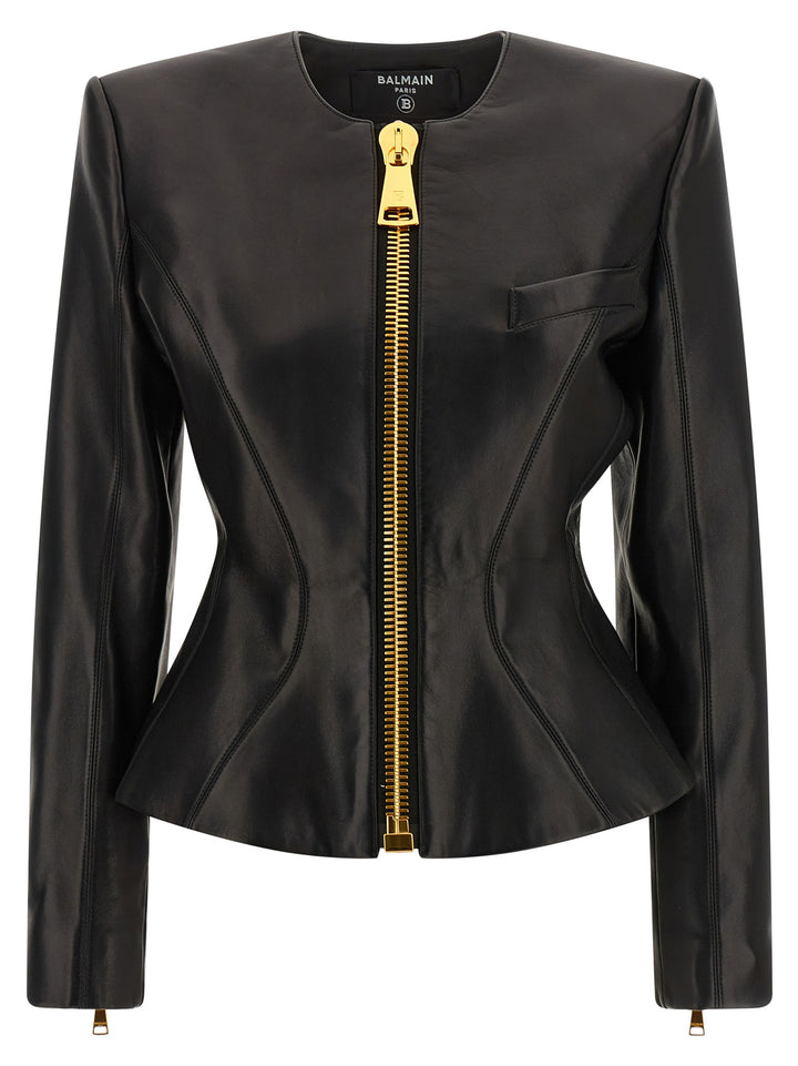 Balmain Leather Jacket Puffer Jackets - Black | 38f5025b2b60c9a9880d1285a6a1d48cd08c32d1