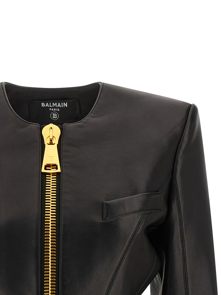 Balmain Leather Jacket Puffer Jackets - Black | 6ac05bc4abbeb07591aedbdd5b0f62071feadec7