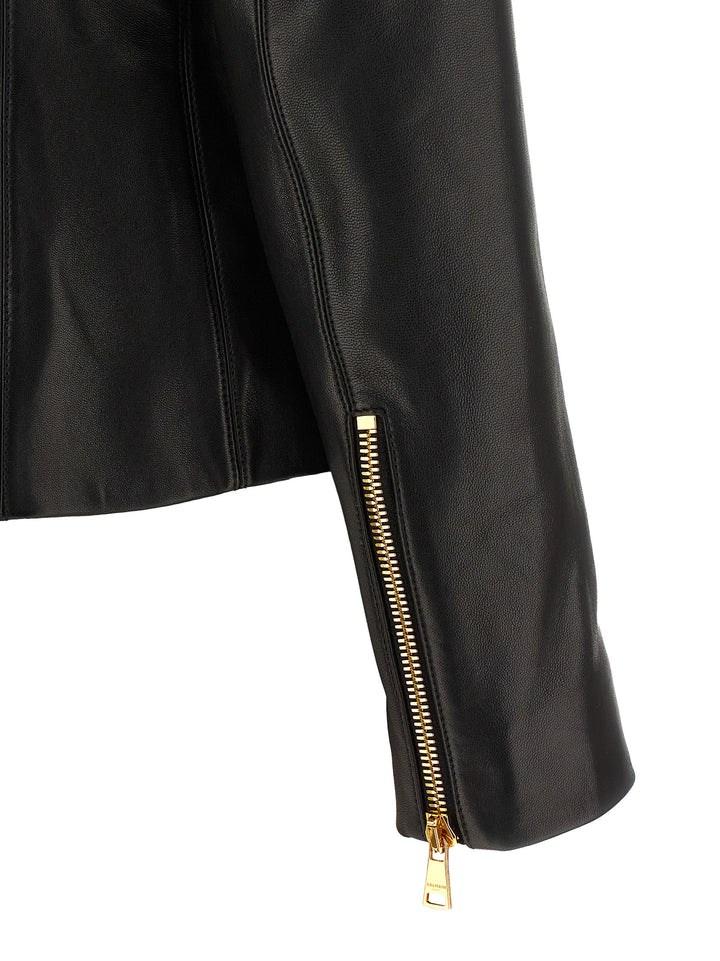 Balmain Leather Jacket Puffer Jackets - Black | eb8862d954ccb2152227f4d260619d19eb271f21