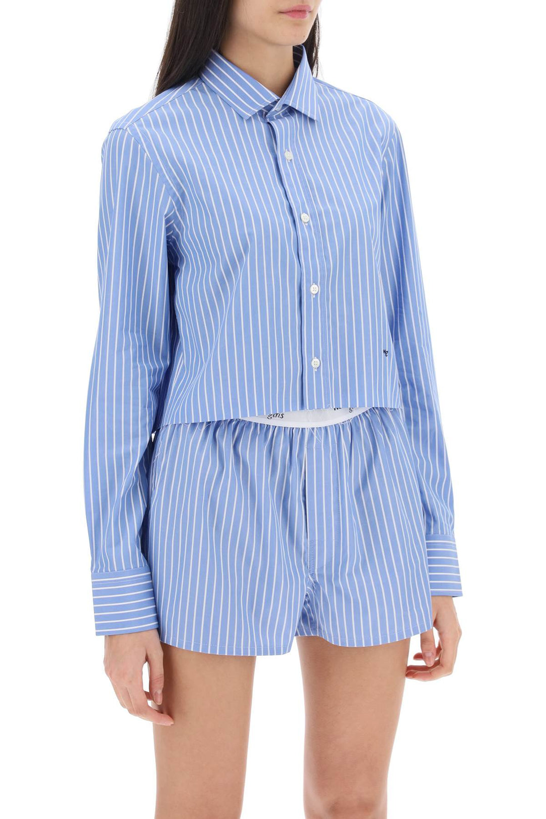 Cropped Striped Poplin Shirt