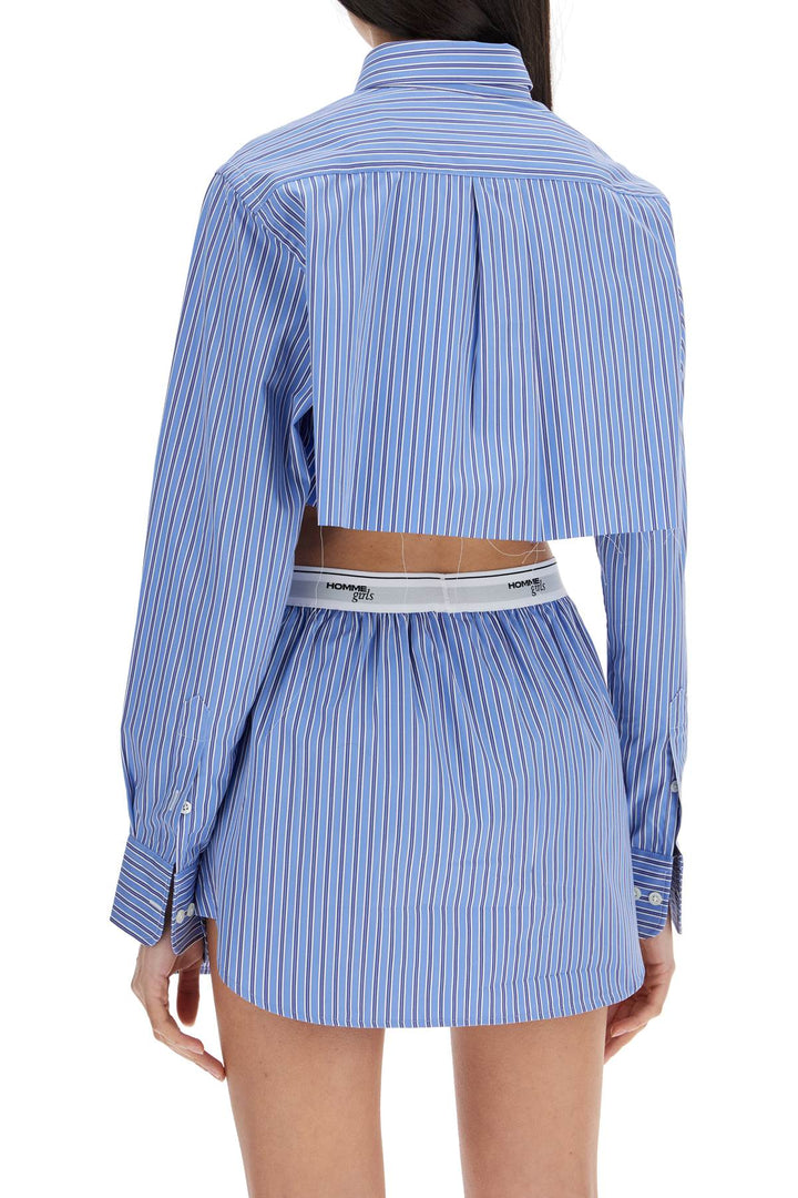 Super Cropped Blue Striped Cotton Shirt