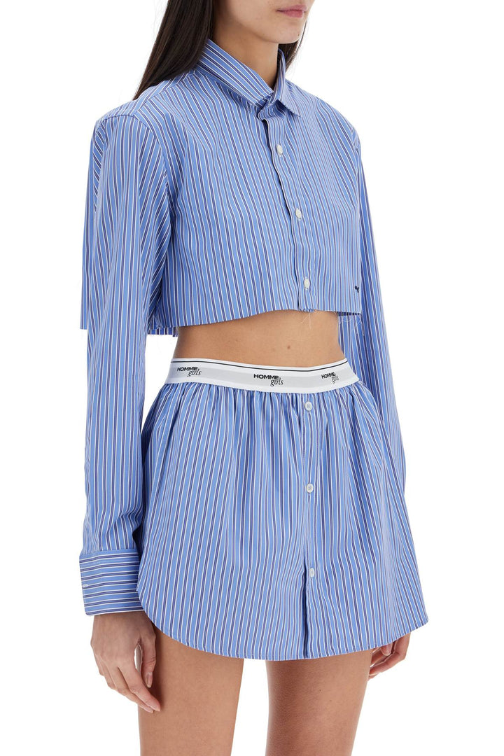 Super Cropped Blue Striped Cotton Shirt