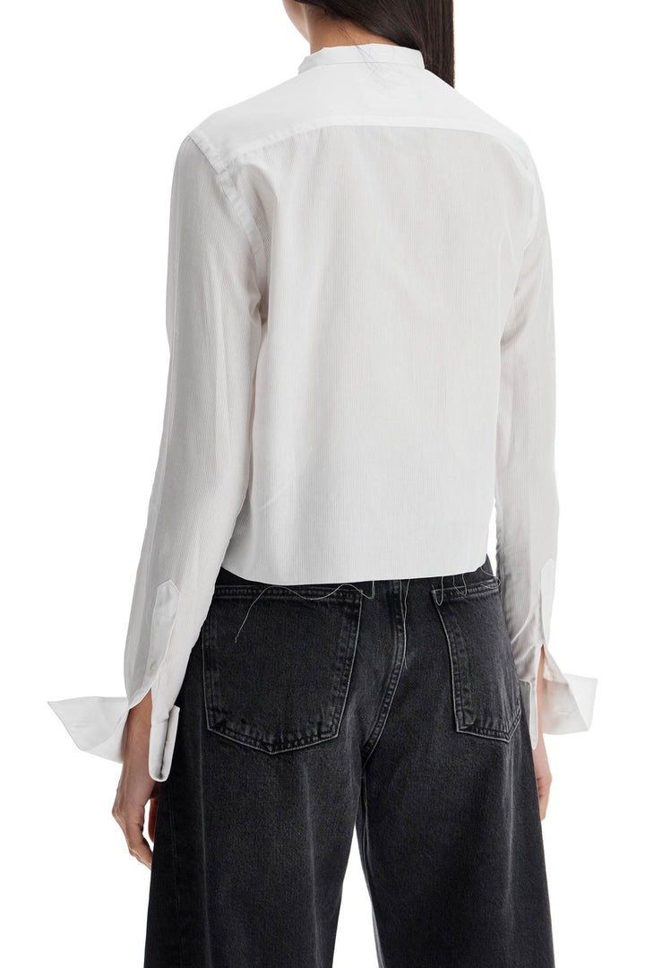 White Cropped Tuxedo Shirt With Wide Neckline