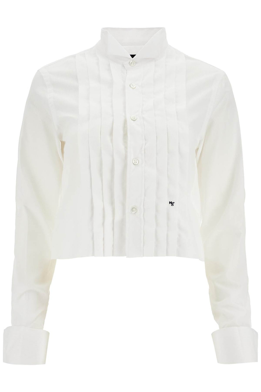 White Cropped Tuxedo Shirt With Wide Neckline