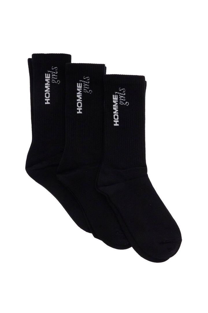 Black Medium Cotton Socks Pack Of 3 With Embroidered Logo