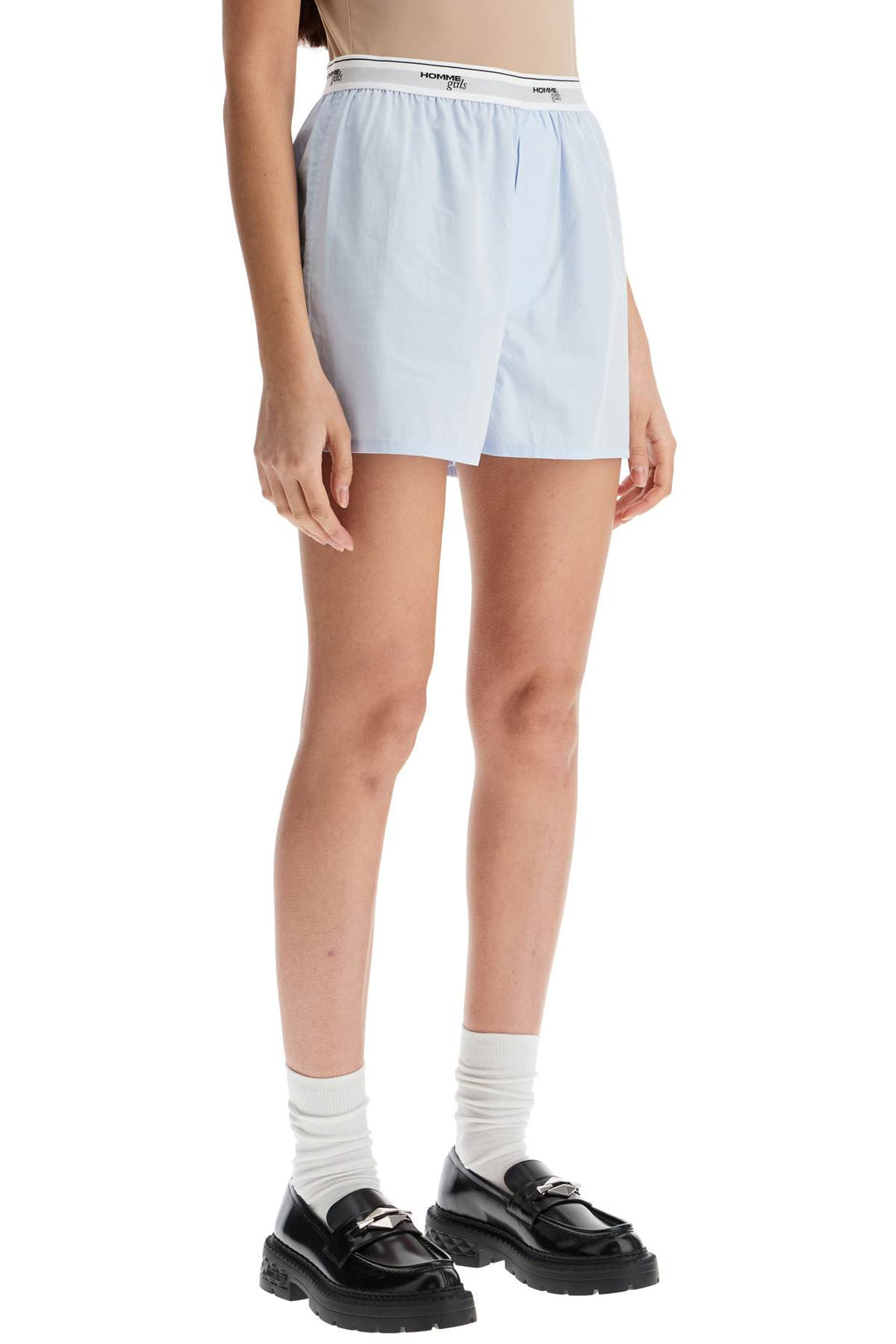 Light Blue High Waisted Cotton Boxer Shorts