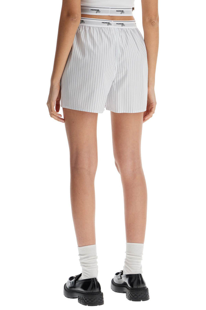 High Waisted Beige Striped Cotton Boxer