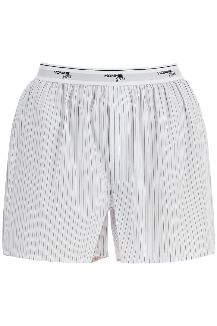 High Waisted Beige Striped Cotton Boxer