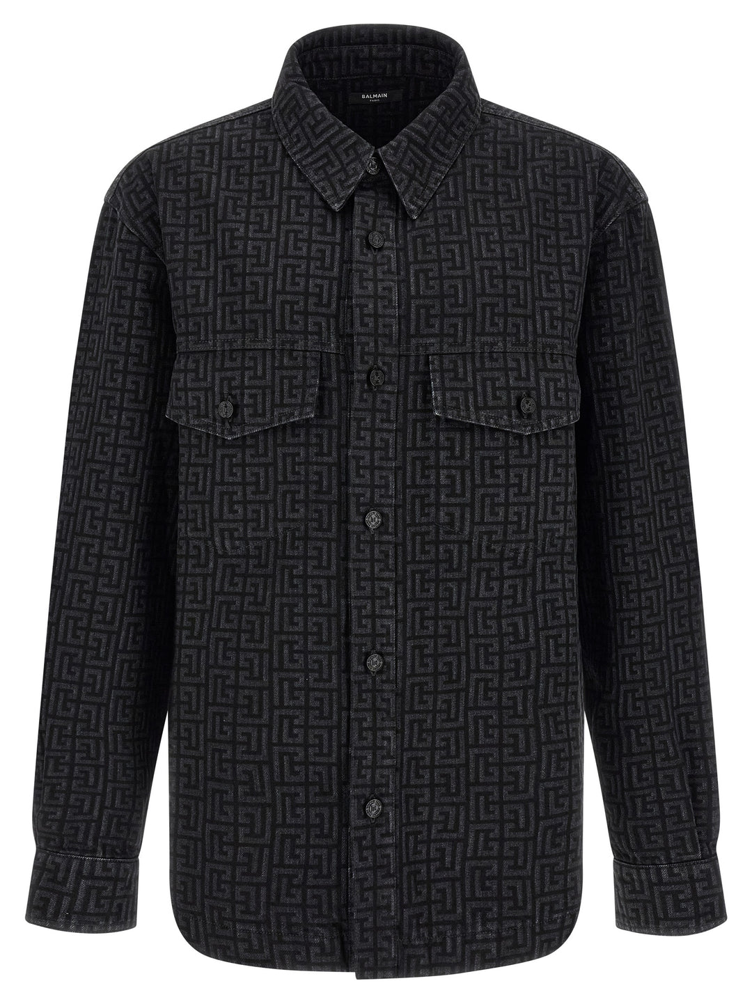 Balmain Monogram Pattern Overshirt Shirt and Blouse - Black | 14e5cfccaa9d236d4b4e066442928c6c6f9476d8