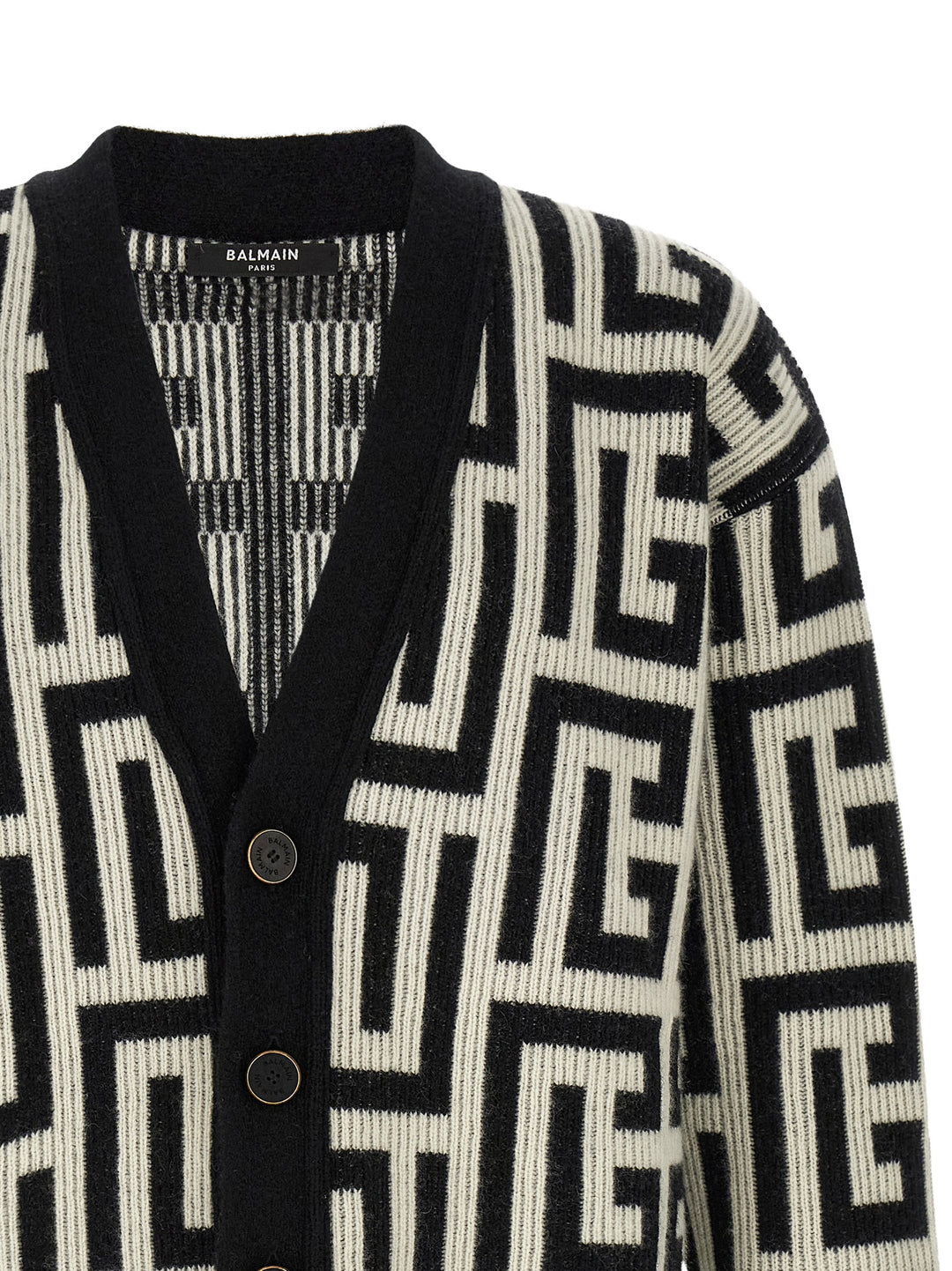 Balmain Monogram Macro Cardigan Sweaters and Cardigans - White/Black | c1b7e98eea483da1ecb8308c763928df314eed4b