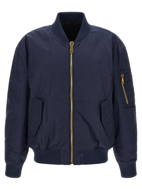Logo Embroidery Bomber Jacket Puffer Jackets Blue