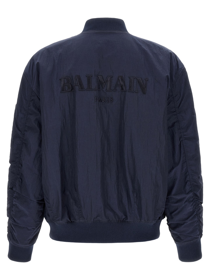 Balmain Logo Embroidery Bomber Jacket Puffer Jackets - Blue | d36f6774881220d1260fd5ea632701851d9ecc14