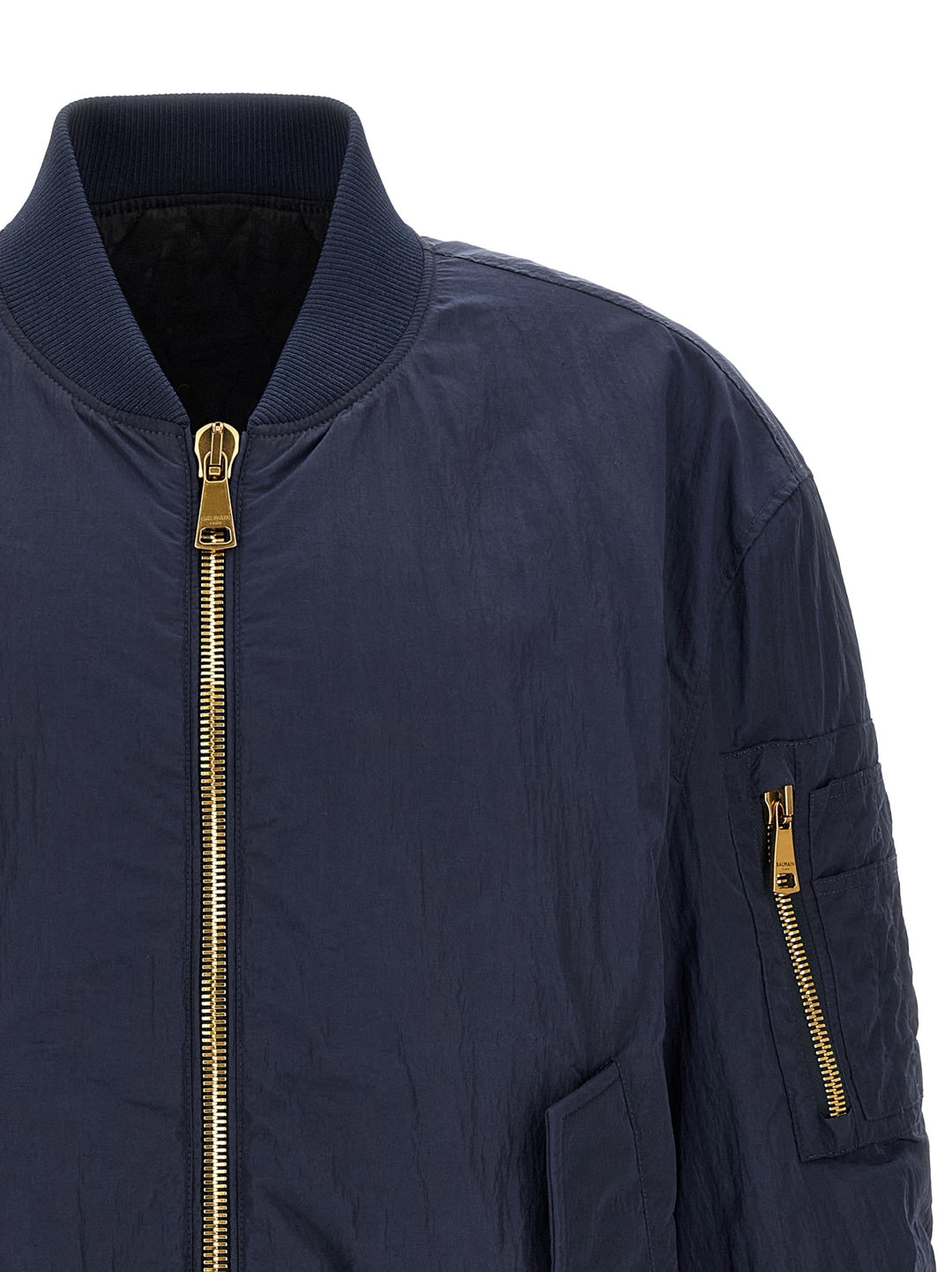 Balmain Logo Embroidery Bomber Jacket Puffer Jackets - Blue | a6674b069a60863fbe0777f2dd0222d6f1c09e58